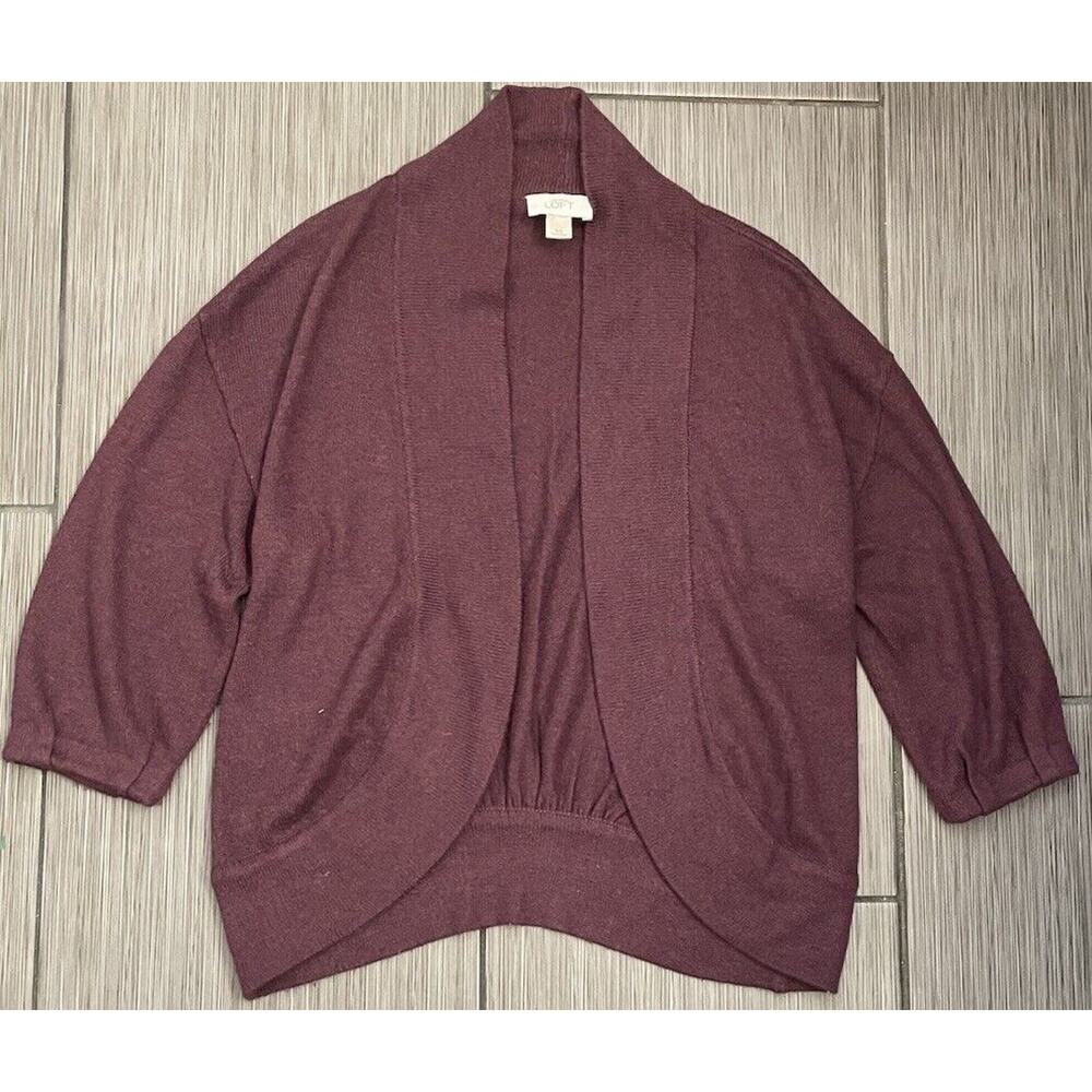 Loft Purple Barrel Open Cardigan Size XS Rabbit Hair Blend 3/4 Length Sleeve